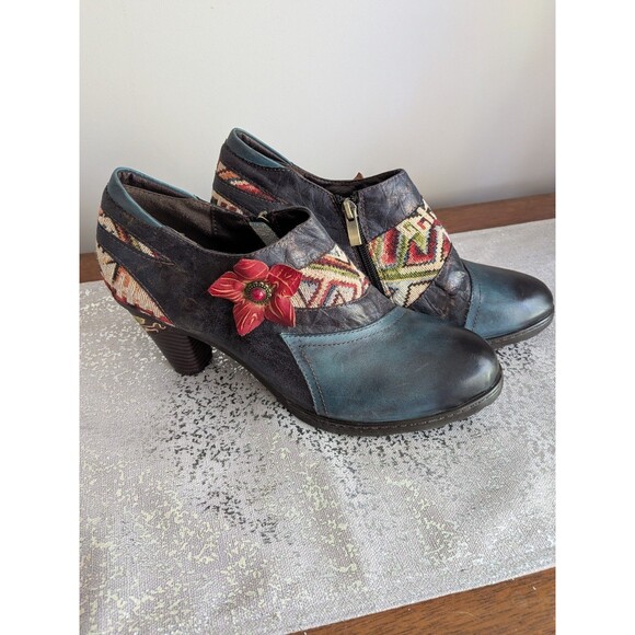 CrazycatZ Shoes Booties Women 42 Colorful Boho Hippie Festival Painted Leather - Picture 3 of 12